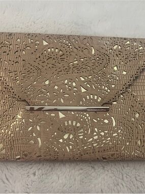 BCBGMaxAzria Rose Gold Laser-Cut Envelope Clutch